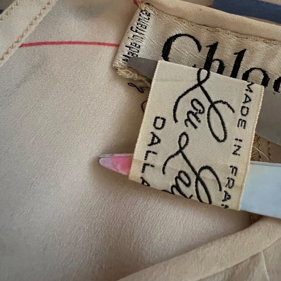 Chloe Women Blouse Tank Sleeveless Top Size S Small Cream Pink Blue Silk Vintage - Picture 6 of 7